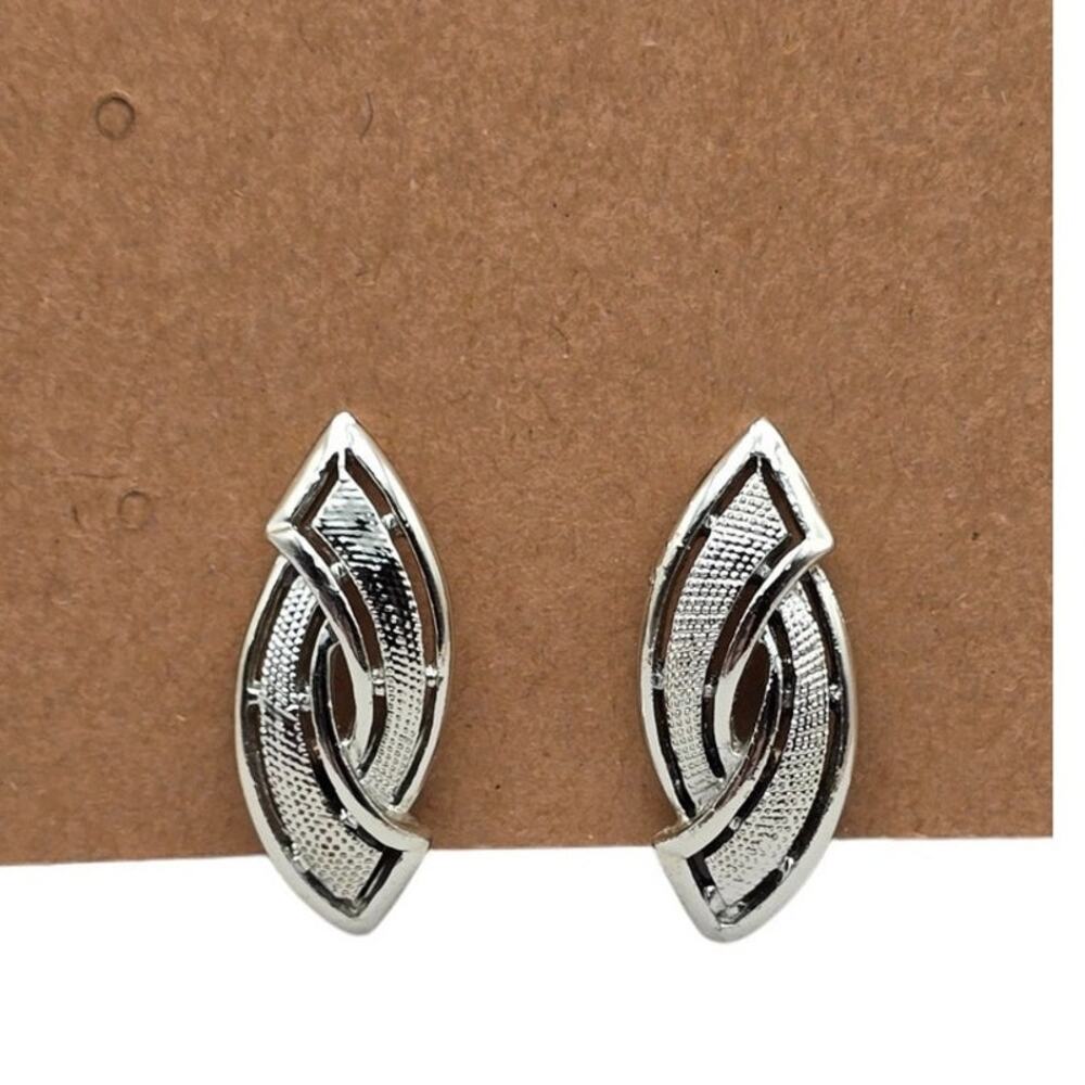 Silver Geometric Screw Back Earrings Clip-On Style Minimalist Modernist